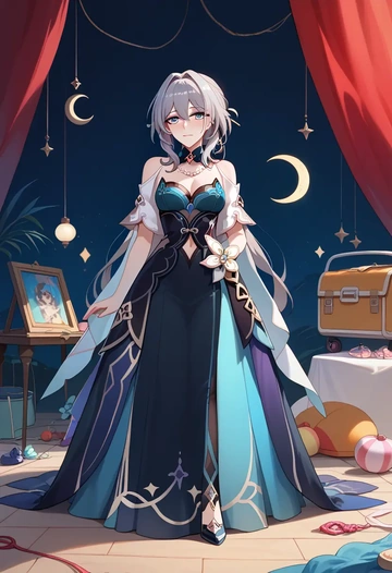 star rail,ruan mei,gothic priestess gown,high slit,embroidered veil  - AI generated anime art